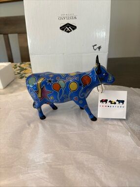 Cow Parade Party Cow 2000 Westland Giftware Ceramic Figurine With Hang Tag Box